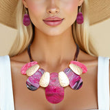 Bib Fuchsia Shades Teardrop Brown Cord Necklace