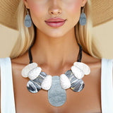 Bib Gray Shades Teardrop Black Cord Necklace