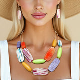 Snake Chain Multicolor Marble Stripe Bead Necklace