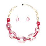 Chain Fuchsia White Marbled Stripe Link Collar Set