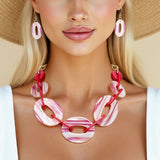 Chain Fuchsia White Marbled Stripe Link Collar Set