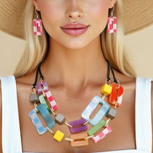 Load image into Gallery viewer, Collar Checkered Rectangle Link Layer Necklace
