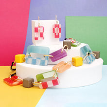 Load image into Gallery viewer, Collar Checkered Rectangle Link Layer Necklace
