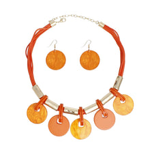 Load image into Gallery viewer, Collar Marbled Orange Disc Leather Cord Necklace
