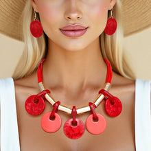 Load image into Gallery viewer, Collar Marbled Red Disc Leather Cord Necklace

