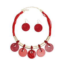 Load image into Gallery viewer, Collar Marbled Red Disc Leather Cord Necklace
