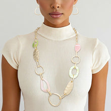 Load image into Gallery viewer, AKA Long Gold Pink and Green Link Chain Necklace
