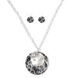 Long Leopard Pendant Silver Chain Necklace Set