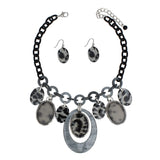 Necklace Wild Gray Leopard Print Oval Dangle Set