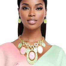 Load image into Gallery viewer, AKA Necklace Pink Green Oval Swirl Set for Women
