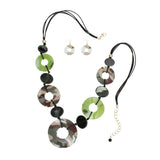 Long Linked Camouflage Rings Black Cord Necklace