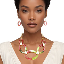 Load image into Gallery viewer, Link Necklaces Marbled Pink and Green Set Women
