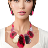 Bib Marbled Fuchsia Link Necklace for Women