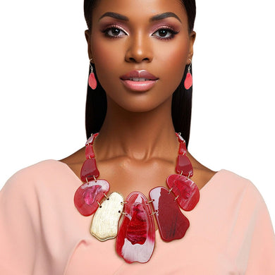 Bib Marbled Red Link Necklace for Women
