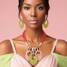 Load image into Gallery viewer, AKA Pink Cord Oval Disc Pendant Necklace Set
