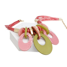 Load image into Gallery viewer, AKA Pink Cord Oval Disc Pendant Necklace Set
