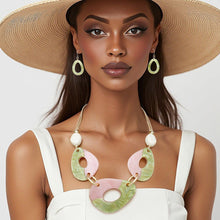 Load image into Gallery viewer, AKA Soror Collar Organic Pink Green Cord Necklace
