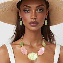 Load image into Gallery viewer, AKA Soror Collar Pink Green Agate Marbled Necklace
