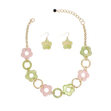 Load image into Gallery viewer, AKA Pink Green Marbled Flower Linked Necklace
