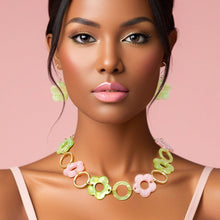 Load image into Gallery viewer, AKA Pink Green Marbled Flower Linked Necklace
