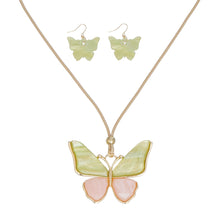 Cargar imagen en el visor de la galería, AKA Pink Green Butterfly Adjustable Cord Necklace
