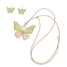 Cargar imagen en el visor de la galería, AKA Pink Green Butterfly Adjustable Cord Necklace
