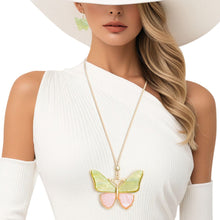 Cargar imagen en el visor de la galería, AKA Pink Green Butterfly Adjustable Cord Necklace
