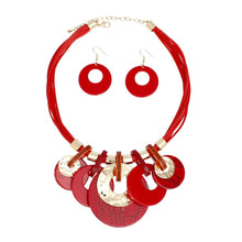 Load image into Gallery viewer, Collar Red with Gold Cord and Disc Necklace Set
