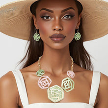 Load image into Gallery viewer, AKA Soror Collar Pink Green Roses Marbled Necklace
