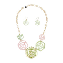 Load image into Gallery viewer, AKA Soror Collar Pink Green Roses Marbled Necklace
