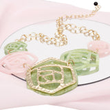 AKA Soror Collar Pink Green Roses Marbled Necklace