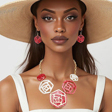 Load image into Gallery viewer, DST Soror Collar Red White Roses Marbled Necklace
