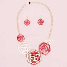 Load image into Gallery viewer, DST Soror Collar Red White Roses Marbled Necklace
