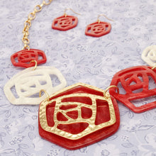Load image into Gallery viewer, DST Soror Collar Red White Roses Marbled Necklace
