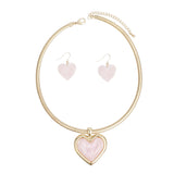 Pendant Gold Omega Chain Pink Heart Set for Women