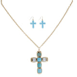 Pendant Blue Cross Long Gold Chain Necklace