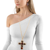 Pendant Leopard Cross Long Gold Chain Necklace