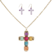Cargar imagen en el visor de la galería, Pendant Multicolor Cross Long Gold Chain Necklace
