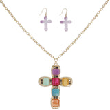 Pendant Multicolor Cross Long Gold Chain Necklace