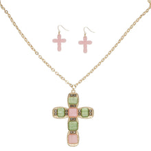 Cargar imagen en el visor de la galería, AKA Pendant Pink Green Cross Gold Chain Necklace
