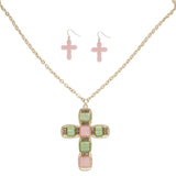 AKA Pendant Pink Green Cross Gold Chain Necklace