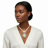 AKA Pink Green Dimensional Leather Necklace