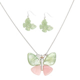 AKA Pendant Pink Green Butterfly Long Chain Set