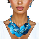 Collar Blue Shell Disc Beaded Necklace for Women