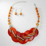 Collar Orange Shell Disc Beaded Necklace for Women