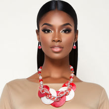 Load image into Gallery viewer, Red and White DST Beaded Disc Necklace Set
