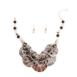 Zebra Print Shell Disc Beaded Necklace