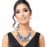 Zebra Print Shell Disc Beaded Necklace