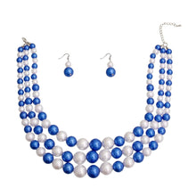 Cargar imagen en el visor de la galería, Blue and White Pearl 3 Layer ZPB Necklace Silver Set
