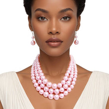Cargar imagen en el visor de la galería, Pearl Necklace Pretty in Pink 3 Strand Set Women
